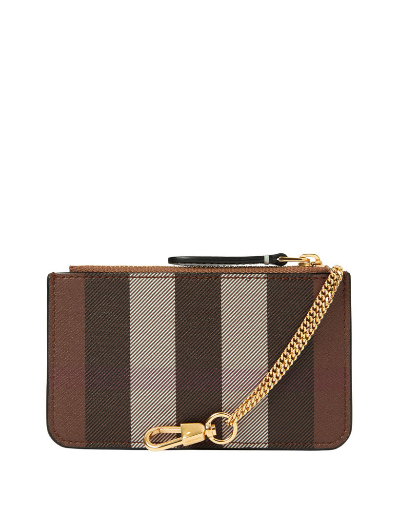 Exaggerated Check Coin Case With Strap