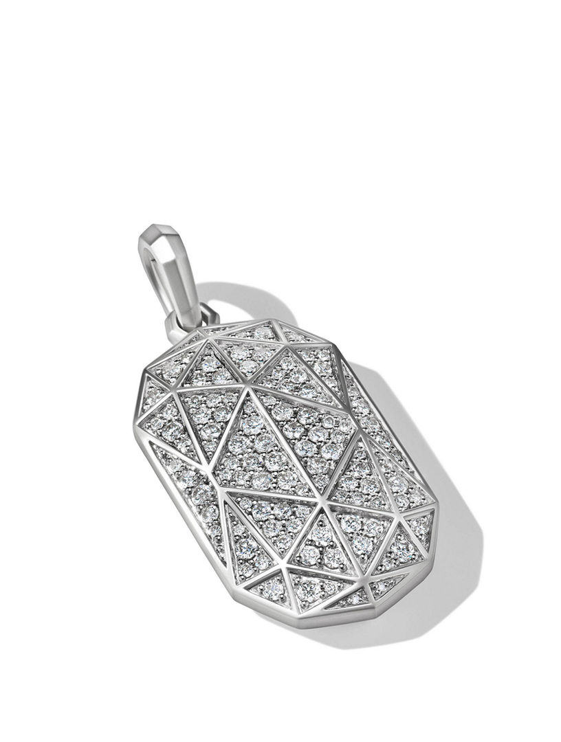 Torqued Faceted Amulet In Sterling Silver With Pavé Diamonds
