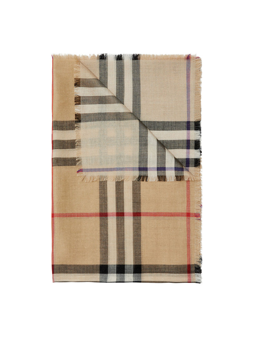 Reversible Check Wool Silk Scarf
