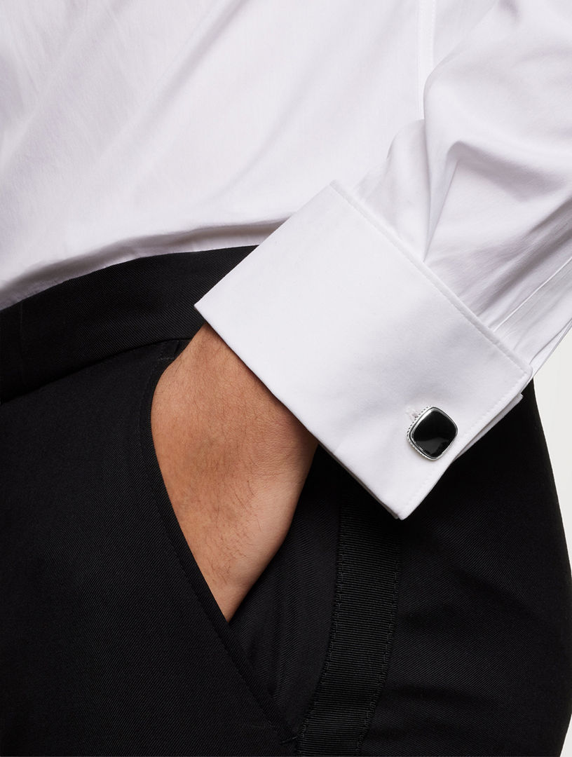 Streamline® Inlay Cufflinks In Sterling Silver With Black Onyx, 18mm