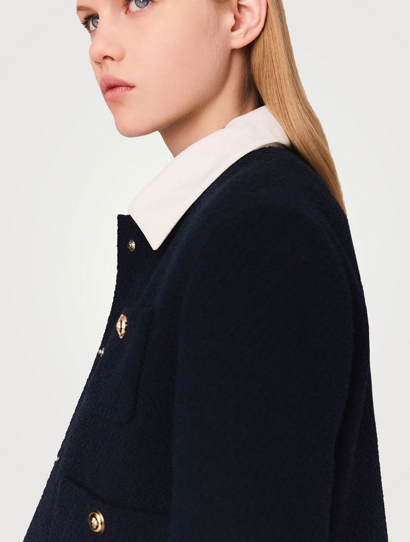 ジャケット・アウター Tweed Dot Button Collarless Jacket myzgx Women's Fall Casual Button Down Tweed Blazer Jacket