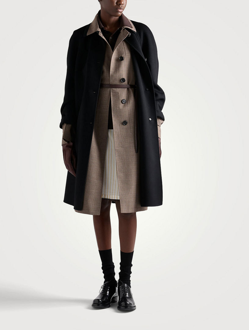 PRADA Single-breasted Houndstooth Check Wool Coat | Holt Renfrew