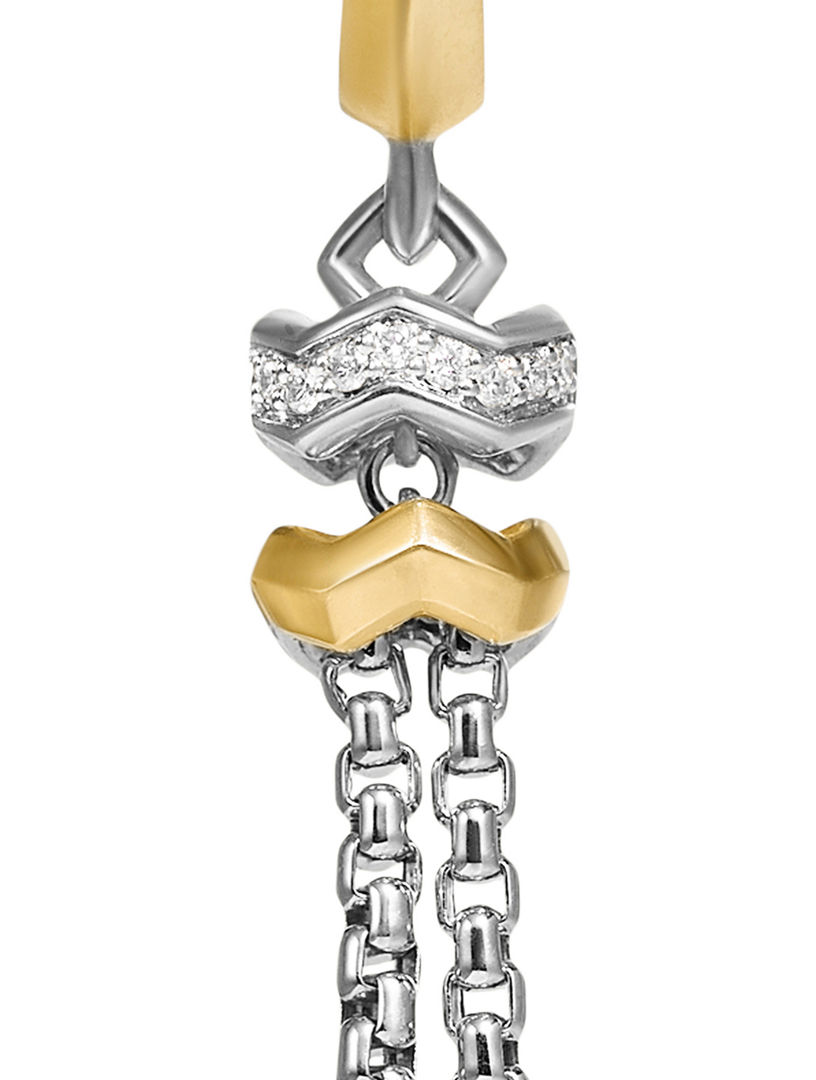 Zig Zag Stax™ Chain Drop Earrings In Sterling Silver With 18k Yellow Gold And Diamonds, 66mm