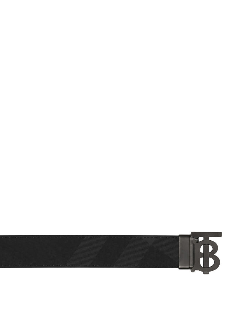 Burberry Men's Reversible Leather Check Belt In Charcoal