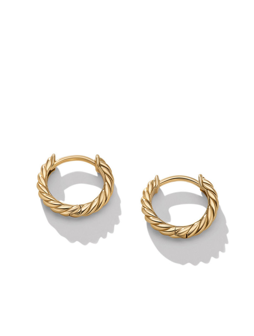 Sculpted Cable Huggie Hoop Earrings In 18k Yellow Gold, 10.7mm