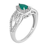 Womens 1/4 CT. T.W. Genuine Green Emerald 10K White Gold Cocktail Ring