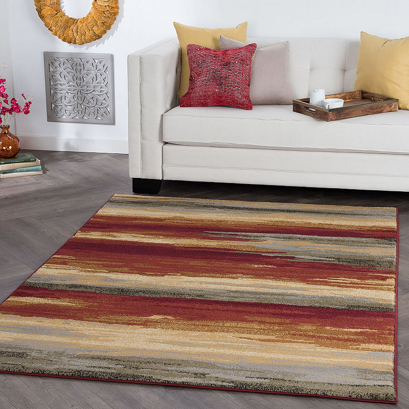 7'6" x 9'10"Tayse Elegance Area Rug ELG6401 Contemporary Multi-Color Banded Rows Rectangle