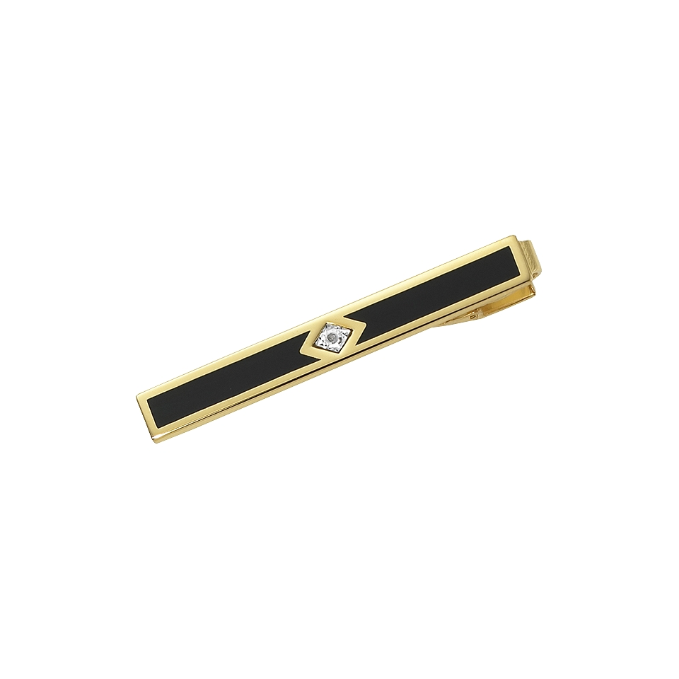 22K Gold Electroplated Tie Bar w/Diamond Chip, Mens