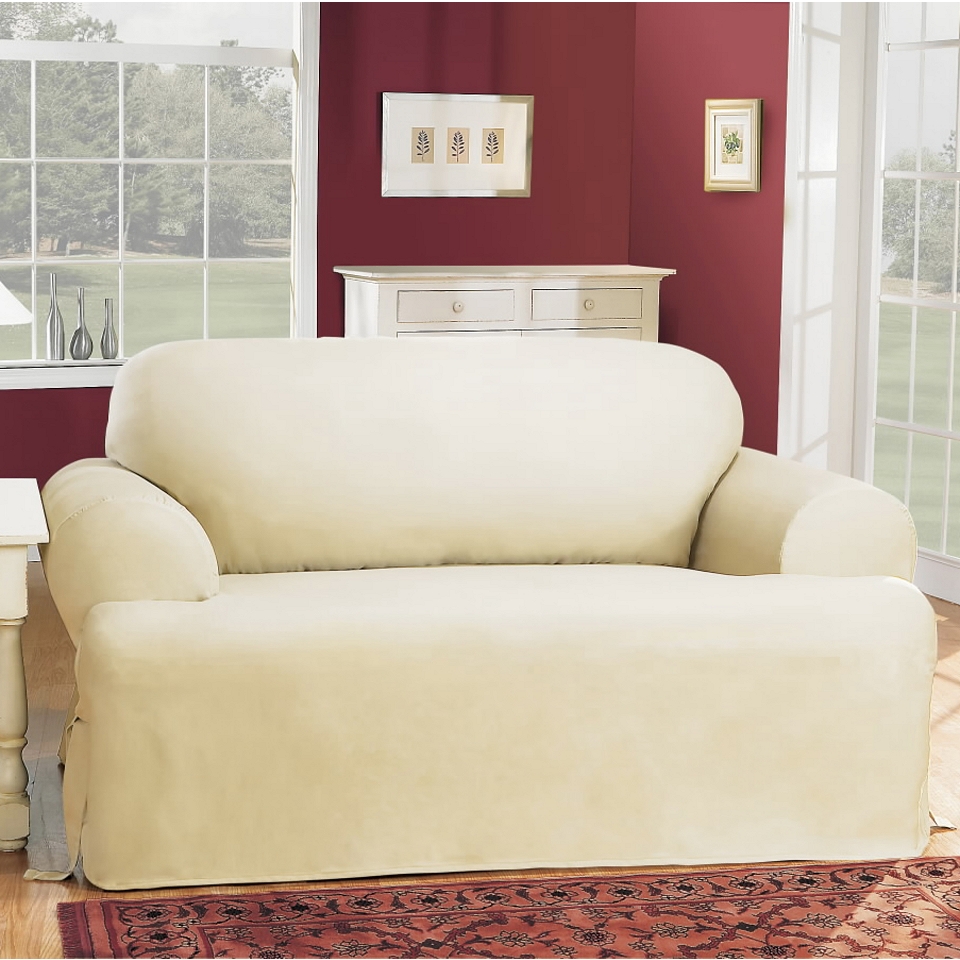 Sure Fit Cotton Duck T Cushion Loveseat Slipcovers, Natural