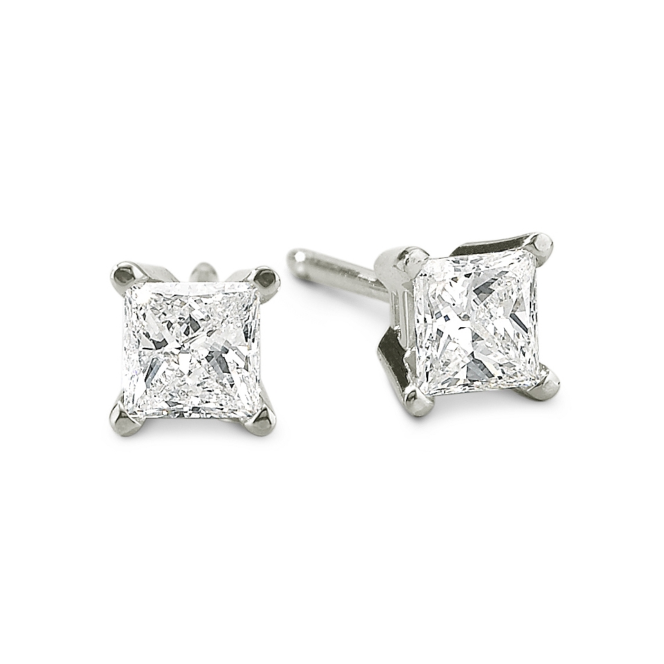 1/2 CT. T.W. Princess Cut Diamond 14K White Gold Stud Earrings, White/Gold,
