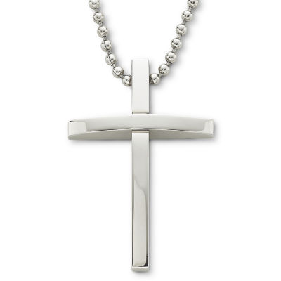 Mens Curved Cross Pendant Necklace, Color Ss Wh Cross Pendan JCPenney
