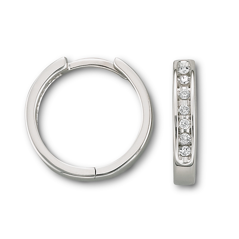 1/6 CT. T.W. Diamond Hoop Earrings 10K White Gold, White/Gold, Womens