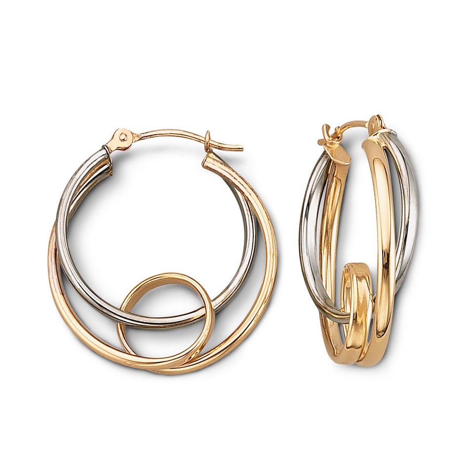 Gold Hoop Earrings, 20mm Two Tone 14K, Womens