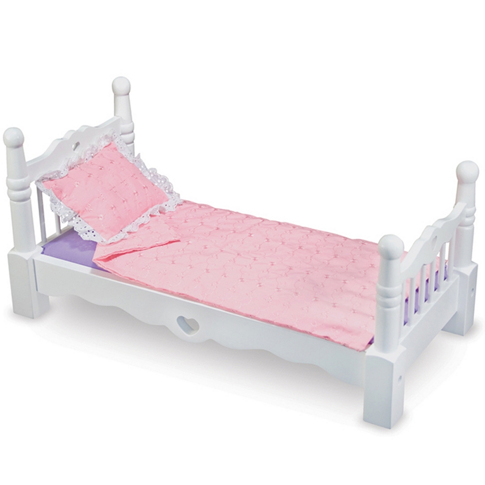 Melissa & Doug Deluxe Wooden Doll Bed, Purple/White/Pink, Girls