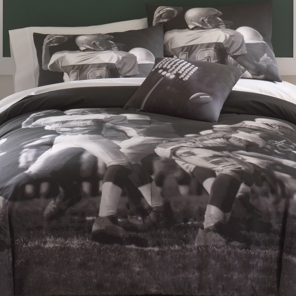 Football Photo Real Mini Comforter Set, Black/White, Boys