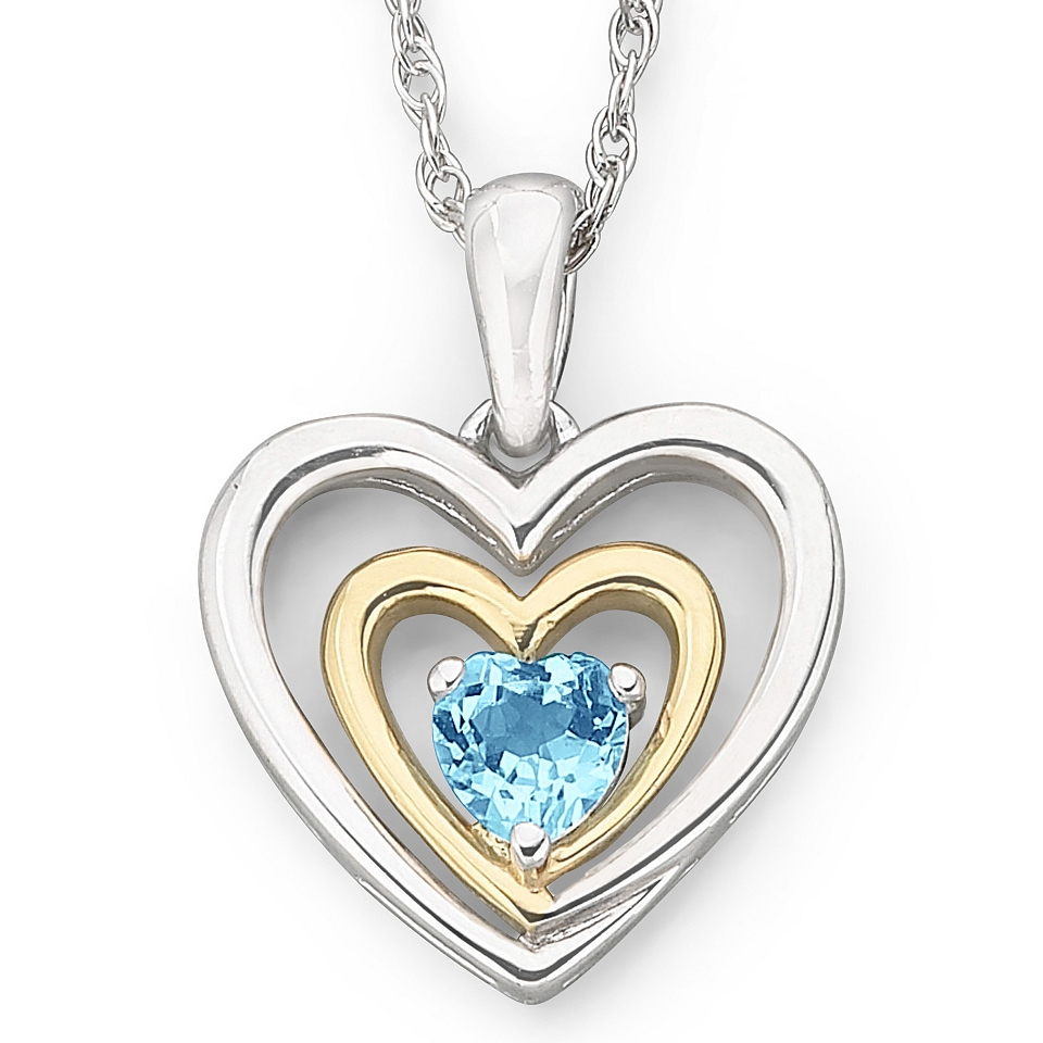 Birthstone Genuine Blue Topaz Heart Pendant, Two Tone, Womens