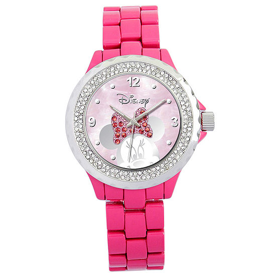Disney Pink Enamel Crystal Accent Minnie Watch