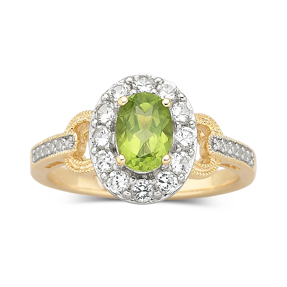 14K Gold Plated Sterling Silver Peridot Ring, Yellow, Womens