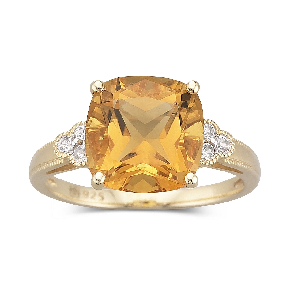 14K Gold Plated Sterling Silver Genuine Citrine Ring, Womens