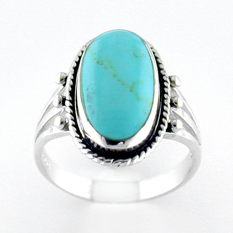Bridge Jewelry Silver Plated Turquoise Oval Ring, Size 7