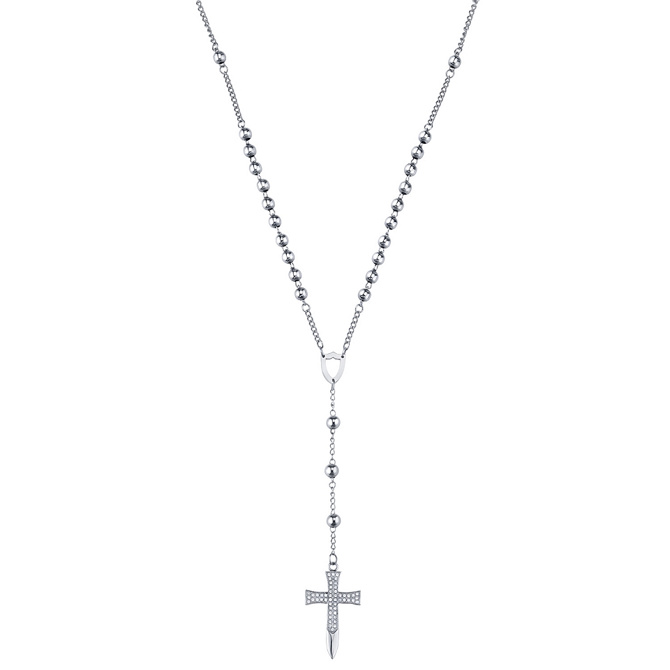 Maksim Stainless Steel Rosary Necklace, White, Mens