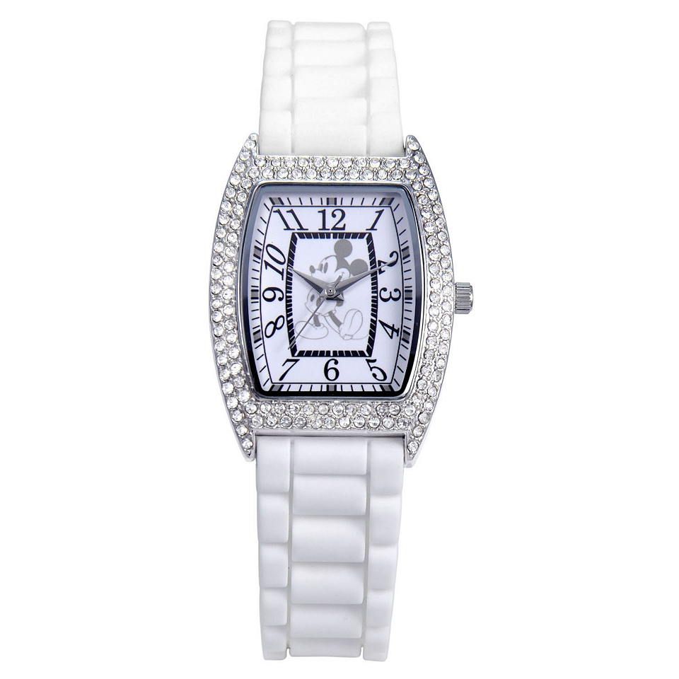 Disney Mickey Mouse Crystal Accent White Strap Watch, Womens
