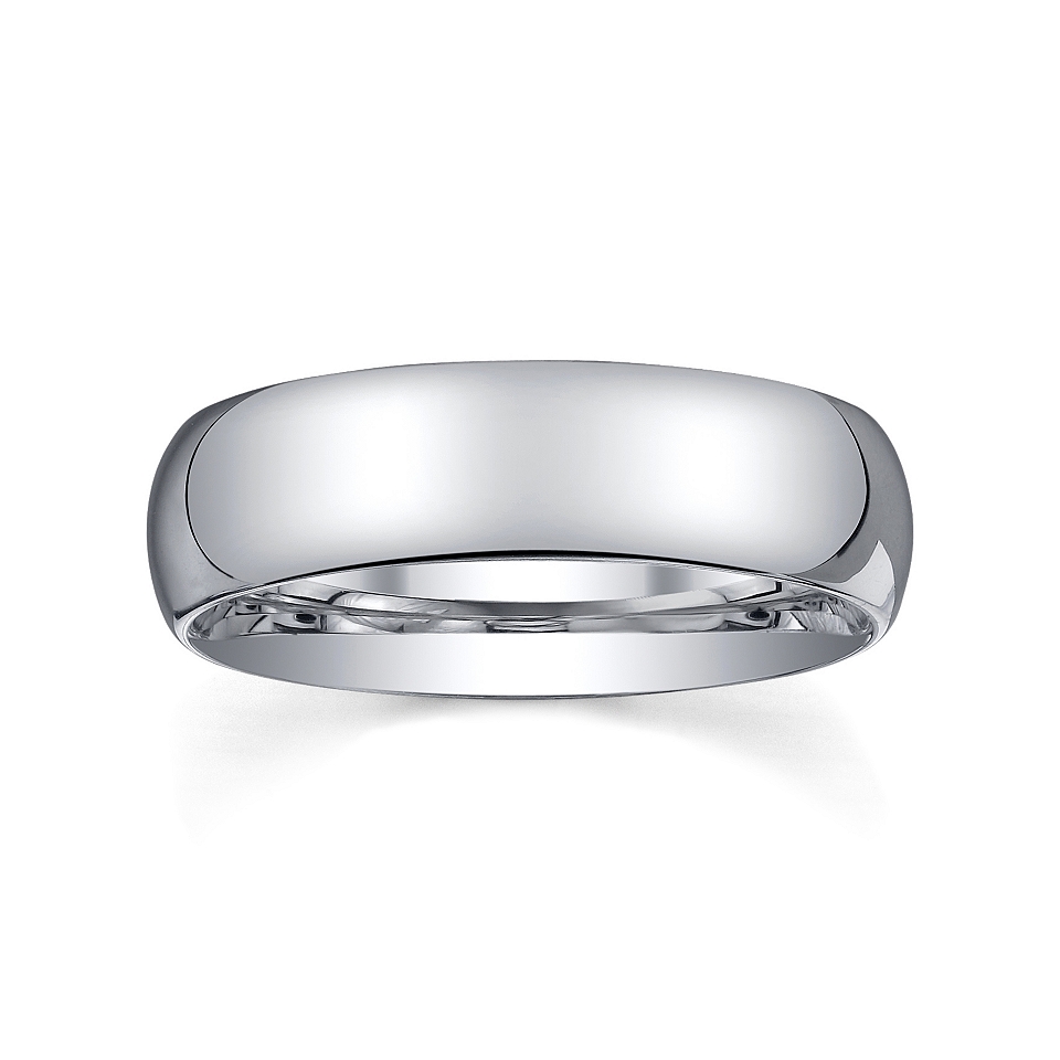 6mm Silver Domed Mens Wedding Ring, White