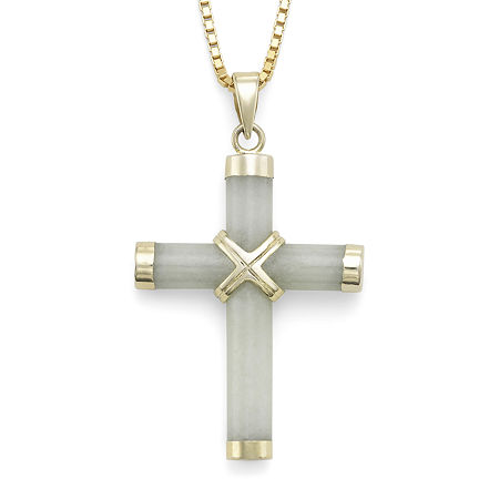 Jade Cross Pendant Necklace W/ 14k Yellow Gold-plated Sterling Silver ...