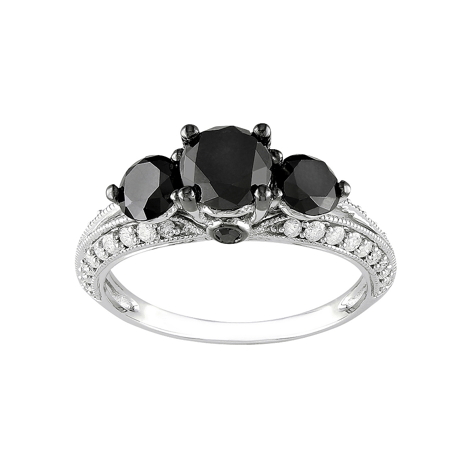 10K 2 CT. T.W. Color Enhanced Black & White Diamond 3 Stone Ring, White/Gold,
