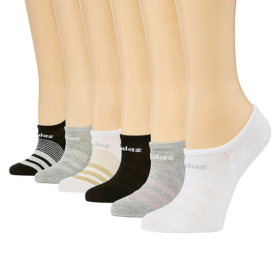 Adidas 6 Pack Superlite Lurex Stripe No-Show Socks - Womens