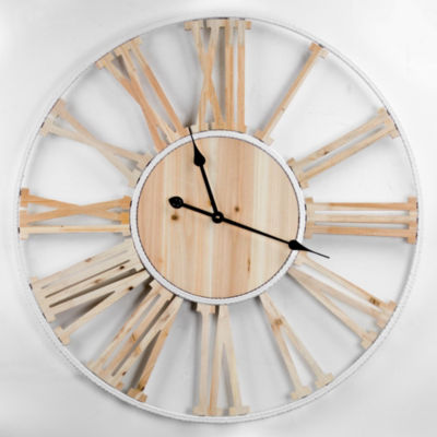 Wood Metal Round Roman Numeral Wall Clock Color Tan Jcpenney