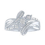 Womens 1/10 CT. T.W. Genuine White Diamond Sterling Silver Crossover Cocktail Ring