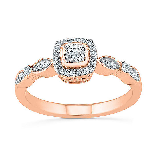 Promise My Love Womens 1/8 CT. T.W. Genuine White Diamond 10K Rose Gold Promise Ring