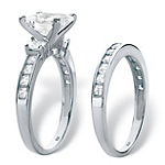 DiamonArt® Womens 3 1/2 CT. T.W White Cubic Zirconia Platinum Over Silver Bridal Set