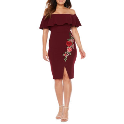 premier amour short sleeve off the shoulder sheath dress