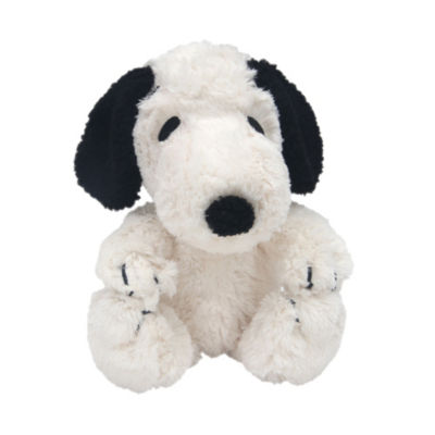 black and white plush dog