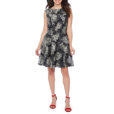 danny & nicole sleeveless lace floral fit & flare dress