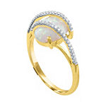 Womens 1/10 CT. T.W. Lab Created White Opal 10K Gold Cocktail Ring
