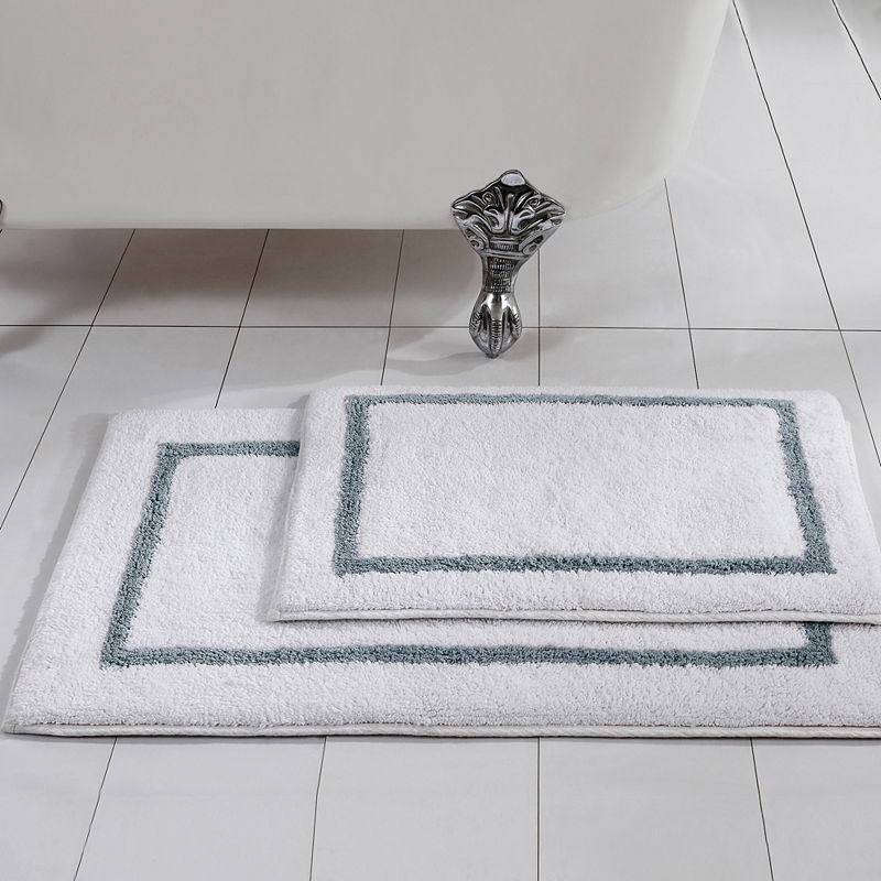 Modern Threads Reversible Bath Rug Set 100% Cotton  17  x 24  & 21  x 34   Silver