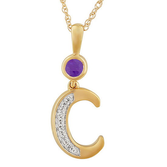 C Womens Genuine Purple Amethyst 14K Gold Over Silver Pendant Necklace