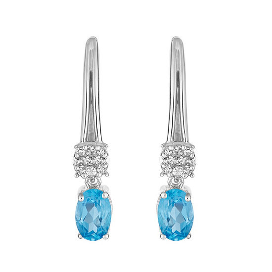 1/8 CT. T.W. Genuine Blue Topaz 10K White Gold Oval Drop Earrings