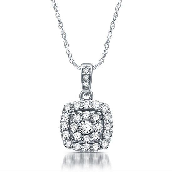 Diamond Blossom Womens 1/2 CT. T.W. Genuine White Diamond 10K White Gold Square Pendant Necklace