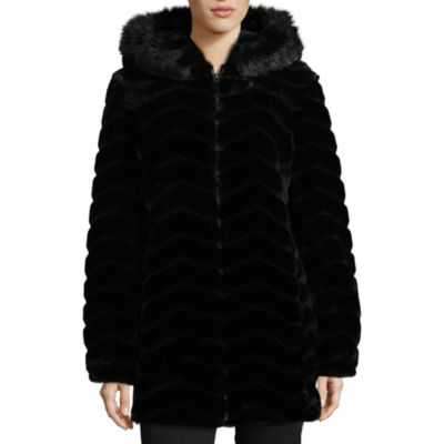 liz claiborne faux fur hooded heavyweight faux fur coat