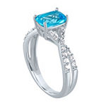 Womens Genuine Blue Topaz Sterling Silver Cocktail Ring