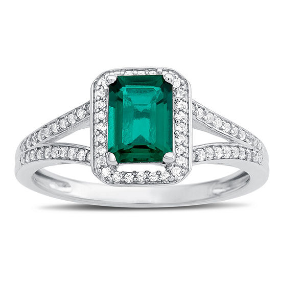 Womens Lab Created Green Emerald Sterling Silver Cocktail Ring - JCPenney
