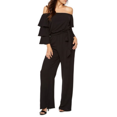 premier amour long sleeve off the shoulder jumpsuit