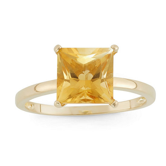 Womens Genuine Yellow Citrine 10K Gold Solitaire Cocktail Ring