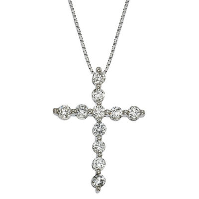Womens 1/2 CT. T.W. Genuine White Diamond 14K White Gold Cross Pendant Necklace