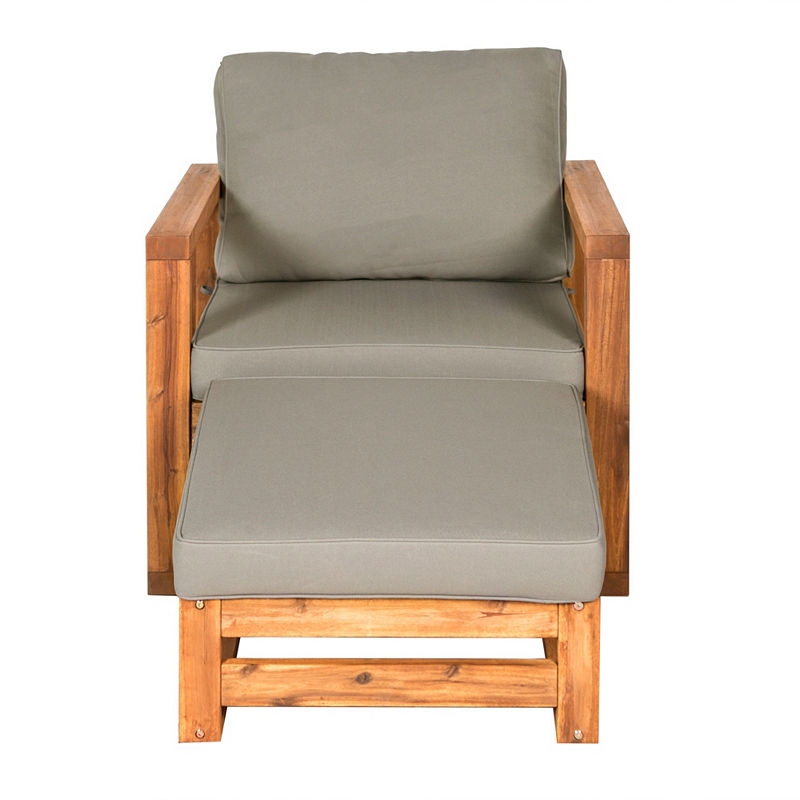 Outdoor Patio Open Side Chair and Ottoman with Cushions - Brown