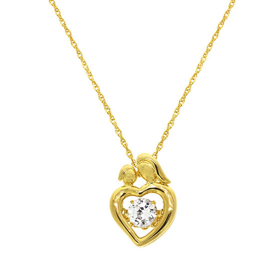 Womens Lab Created White Sapphire 14K Gold Over Silver Heart Pendant Necklace